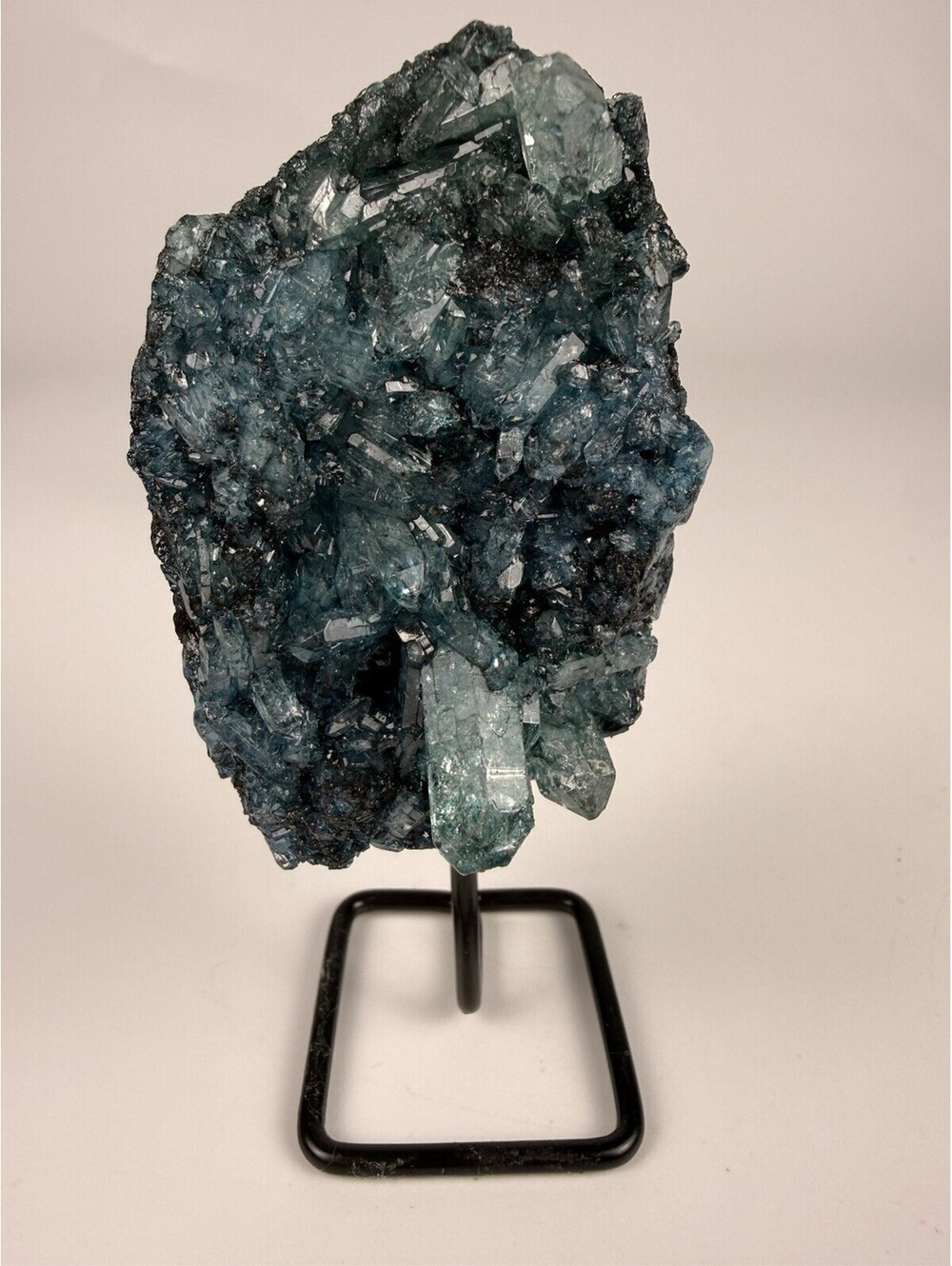 Deep Blue Crystal Cluster Matrix Specimen 4x3" Display Stand UV Reactive Glow